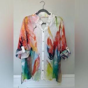 Soft Surrondings Fiona Painted Splash Print Watercolor Button Up Shirt size 2x